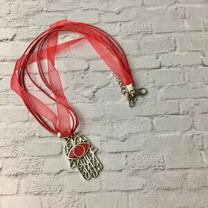 Hamsa Hand Red Coral Pendant Necklace – 925 Sterling Silver